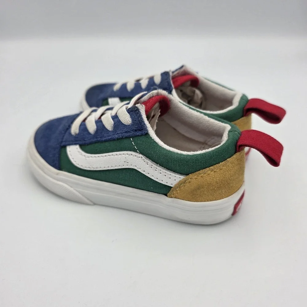 Vans Old Skool Low 'Yacht Club' Blue Green Yellow Elastic Laces Toddler Size 7